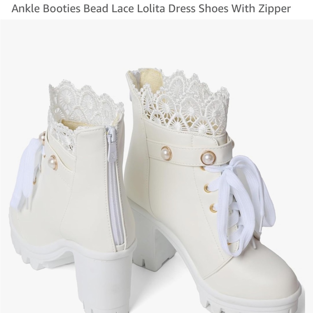 White Chunky Combat Boots With Lace Trim